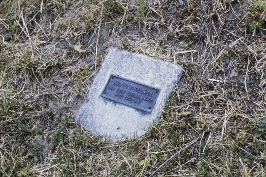 A plaque honouring Arnold Palmer's incredible shot at Royal Birkdale